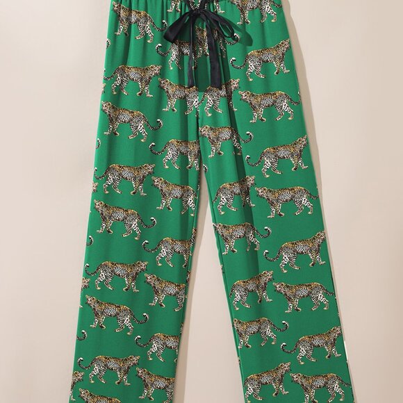 Green Cheetah Print Short Sleeve Shirt and Pants Pajama Set - Picture 5 of 16